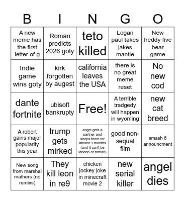 2026 Bingo Card
