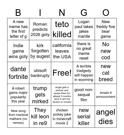 2026 Bingo Card