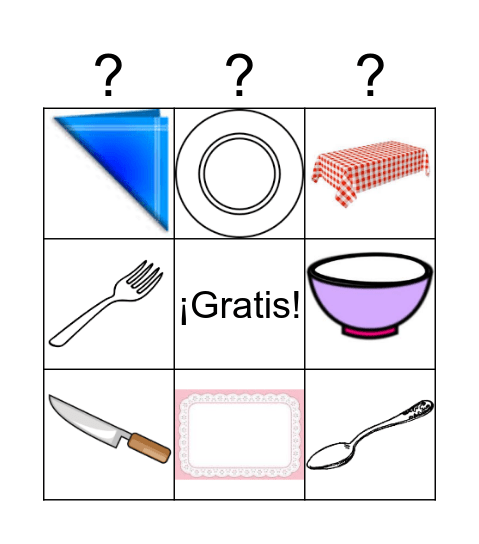 Los Utensilios Bingo Card
