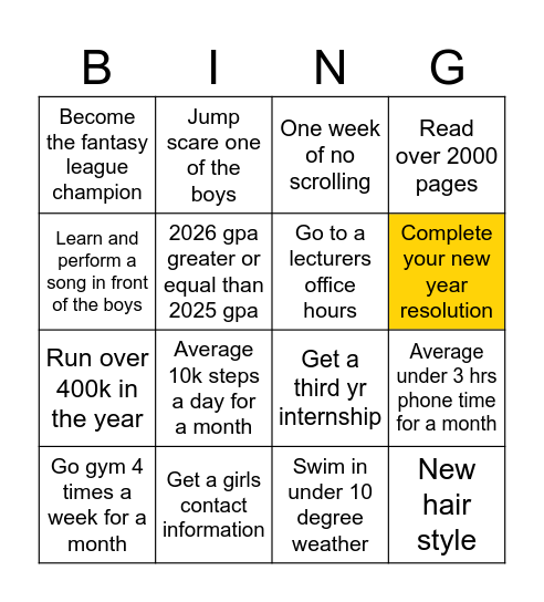 2026 Bingo Challenge Bingo Card