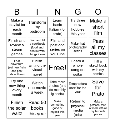 New Years Resolutions Bingo Card