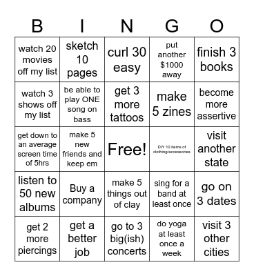 delanebee's 2026 goals Bingo Card