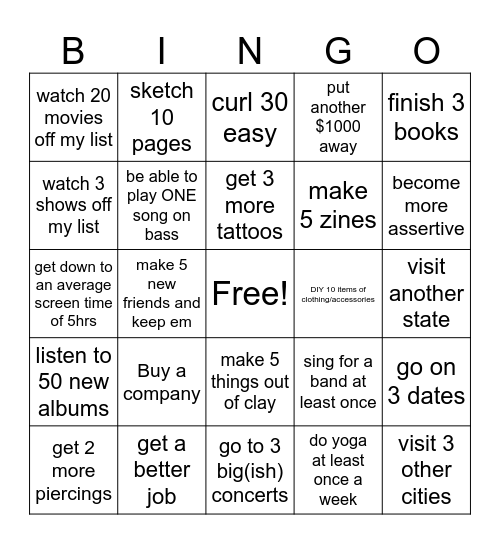 delanebee's 2026 goals Bingo Card