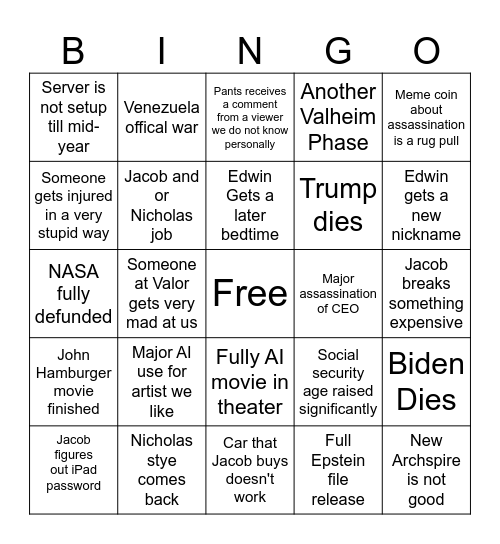 2026 Bingo Card
