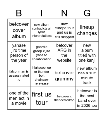 BETCOVER BINGO 2026 Bingo Card