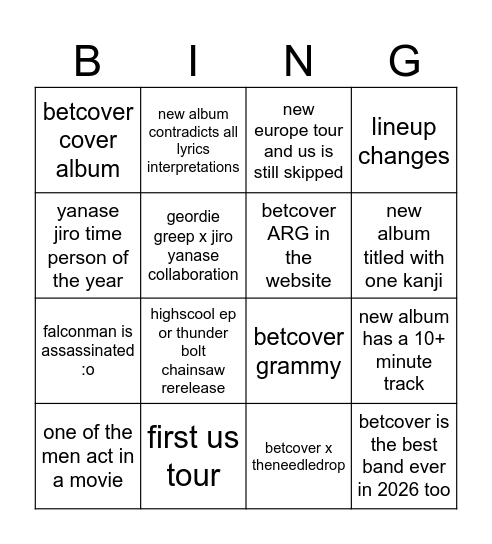 BETCOVER BINGO 2026 Bingo Card