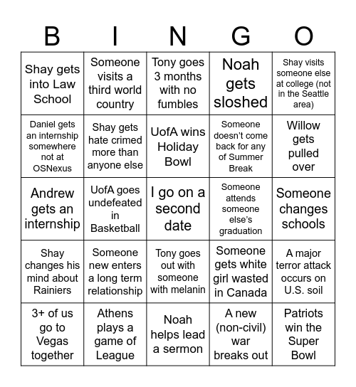 Untitled Bingo Card