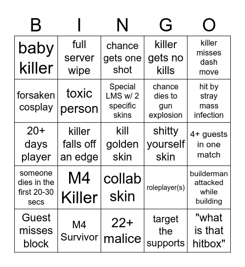 forsaken bingo Card