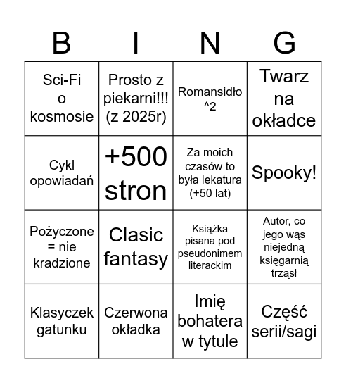 Książkowe Bingo Card