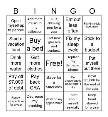 Goals For 2026 Bingo Card