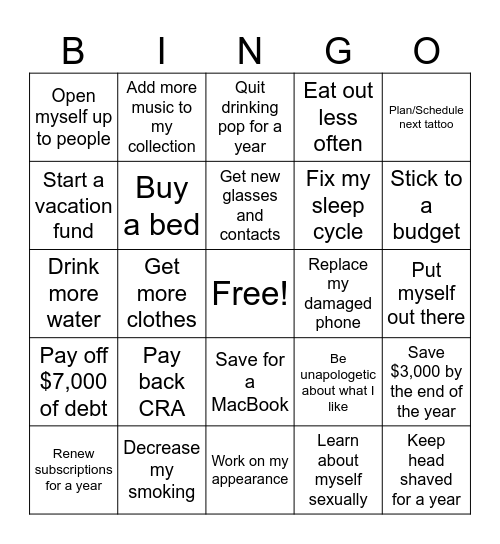 Goals For 2026 Bingo Card