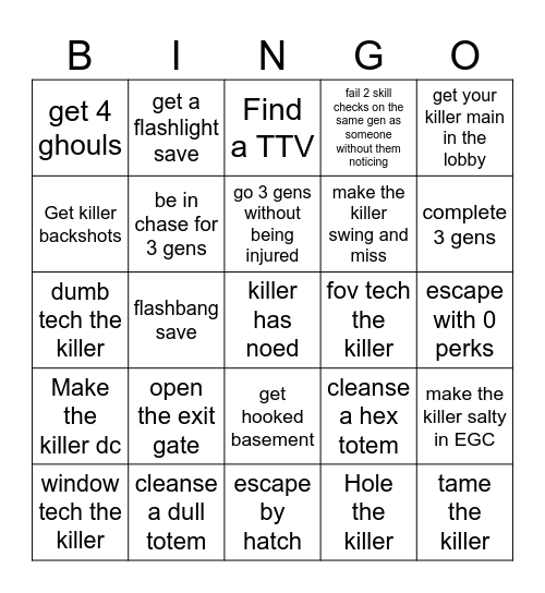 DBD Bingo 2.0 Bingo Card