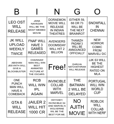 2026 PREDICTIONS Bingo Card