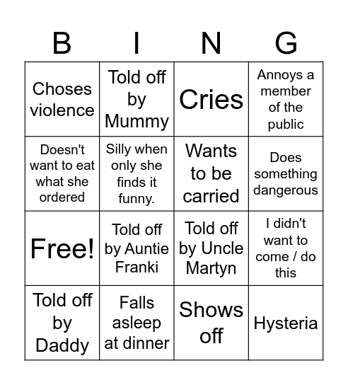 Lily Bingo Card