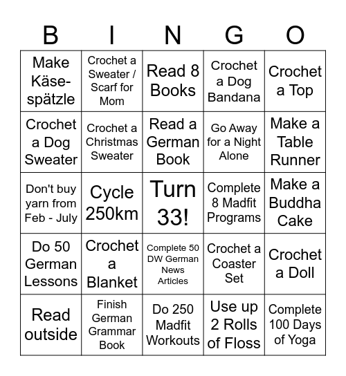 Project & Goals 2026 Bingo Card