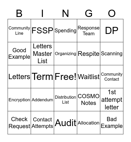 FSSP Bingo Card