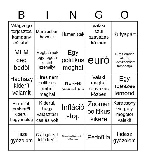 Magyarország bingó Bingo Card