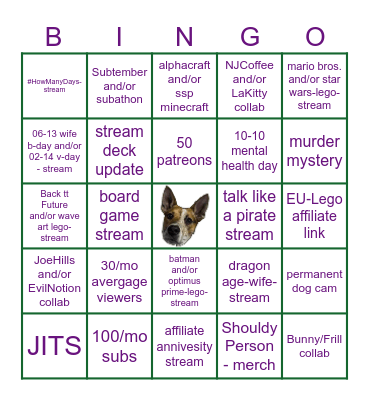 MisterJoker 2025 Goals Bingo Card