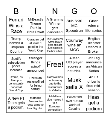 2025 Bingo Board Bingo Card