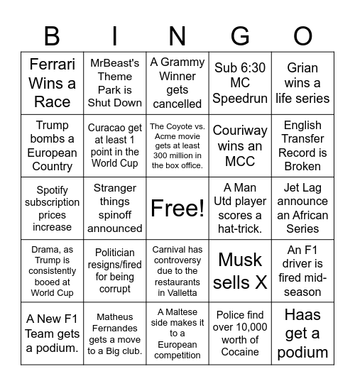 2025 Bingo Board Bingo Card