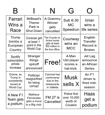 2025 Bingo Board Bingo Card
