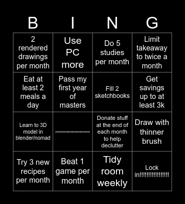 2026 New Year’s resolutions Bingo Card