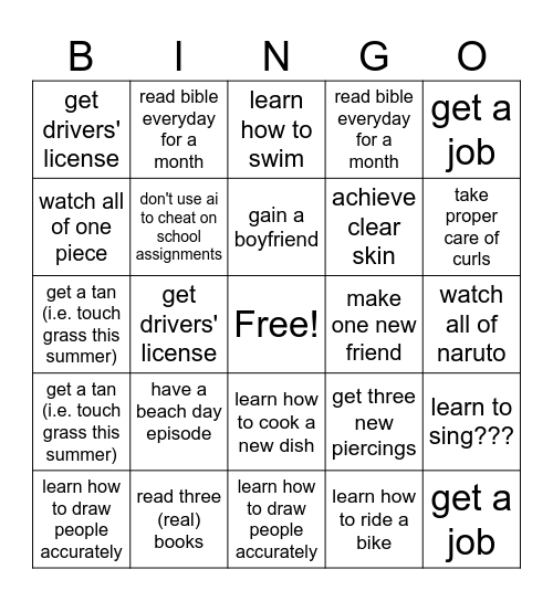 My 2026 Bingo Card Bingo Card