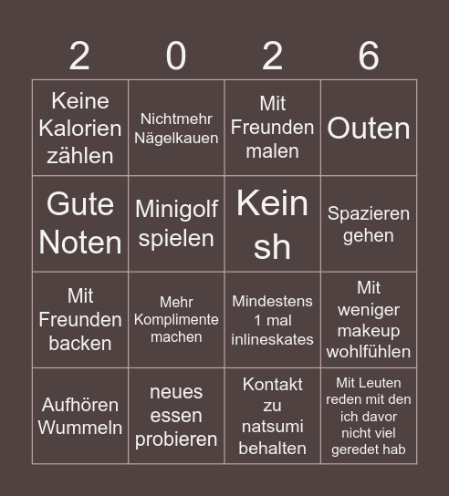 Neujahres vorsätze Bingo Card