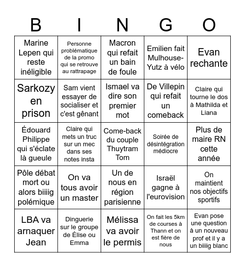 Prédiction 2026 Bingo Card