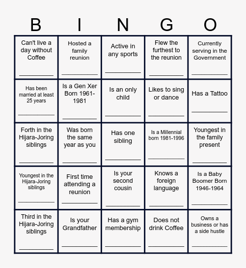 10 Hijara-Joring Family Reunion Bingo Card