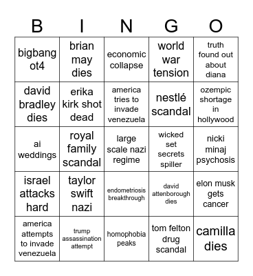 jack's 2026 bingo card Bingo Card