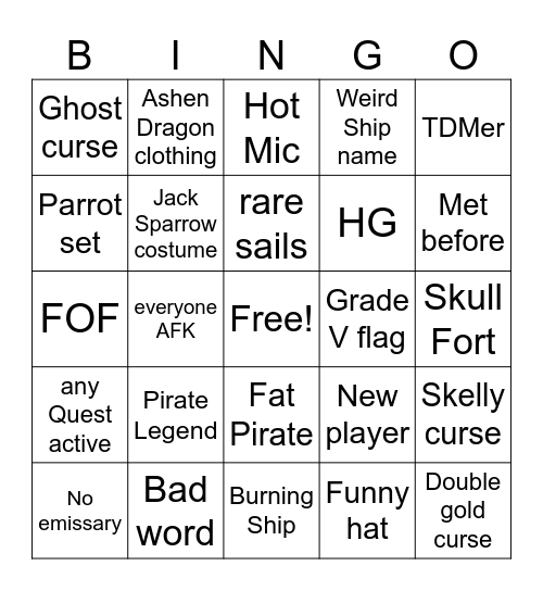 Open Crew Bingo Card