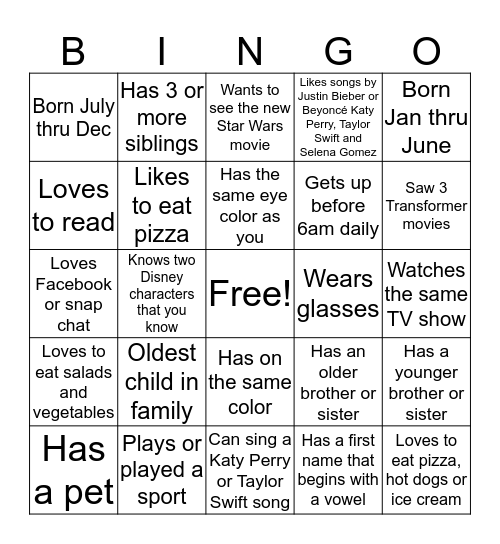 Village-Getting to Know You Activity Bingo Card