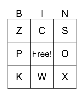 alphabet Bingo Card
