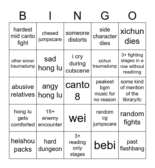 canto 8 bingo for me Bingo Card