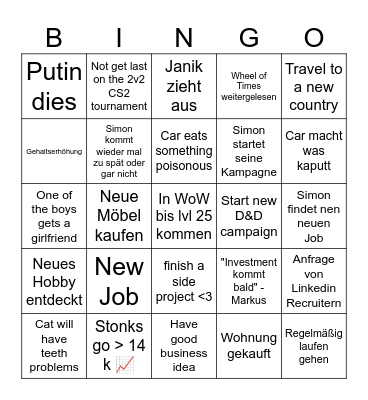 New Year Bingo Card