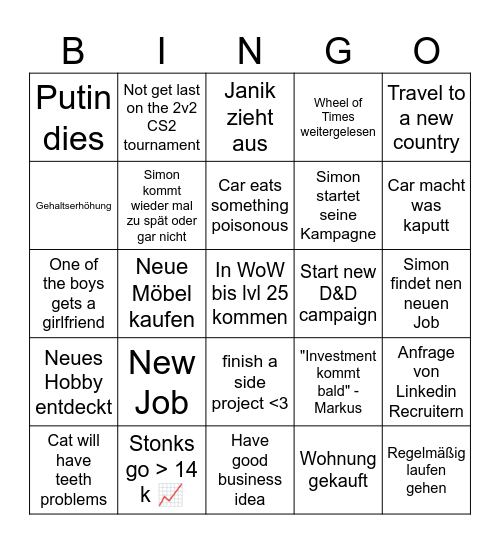 New Year Bingo Card