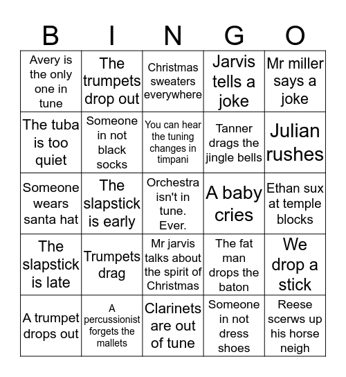 Christmas concert bingo  Bingo Card