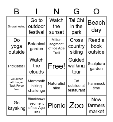 Go Outside Bingo Card