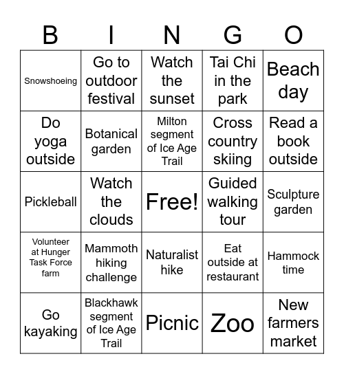 Go Outside Bingo Card