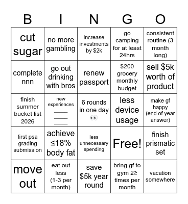 New Year's Resolution BINGO (2026) Bingo Card