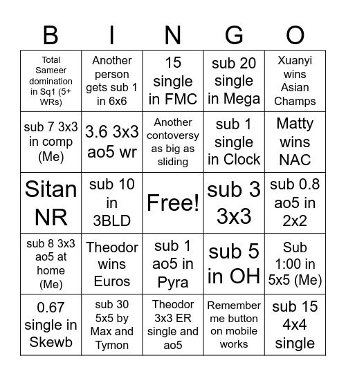 2026 Cubing Bingo Card