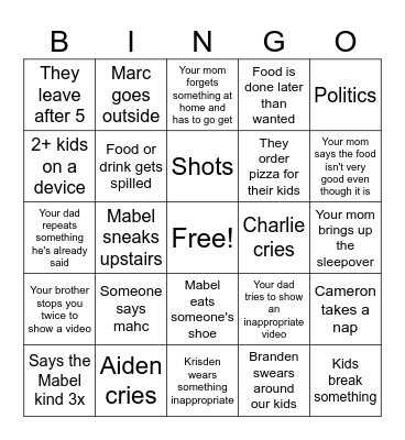 Family Bingo Card