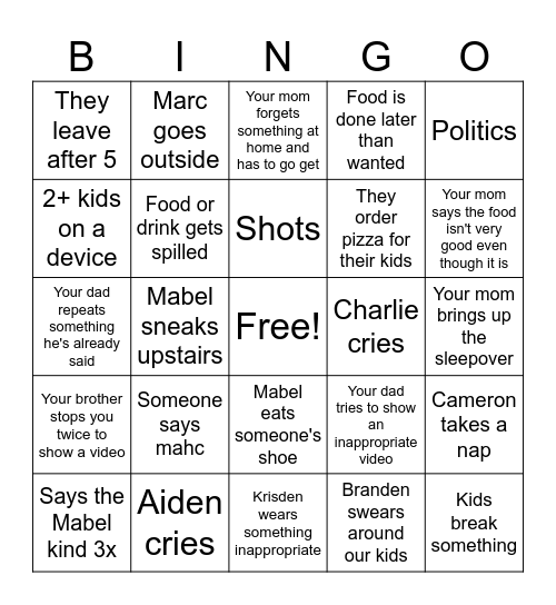 Family Bingo Card