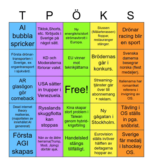 Nyår 2025/2026 Bingo Card