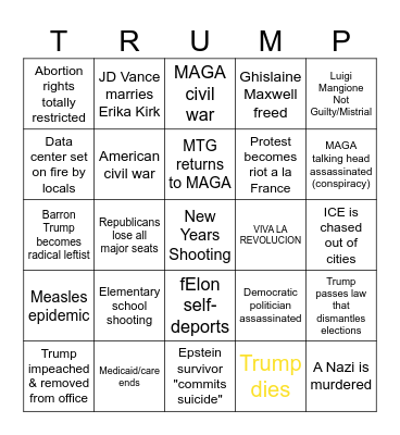 2026 USA Political Apocalypse Bingo Card