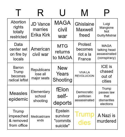 2026 USA Political Apocalypse Bingo Card