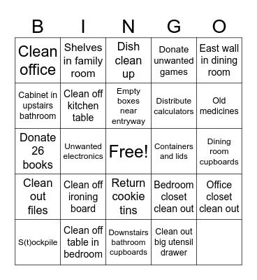 Free from Clutter Bingo Card