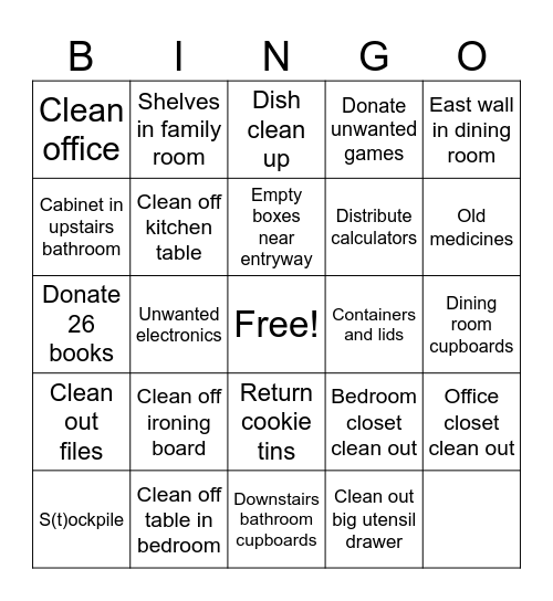 Free from Clutter Bingo Card