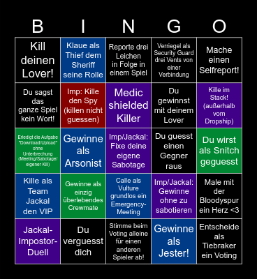 Among Us (mit Lover ab 9 Personen) Bingo Card